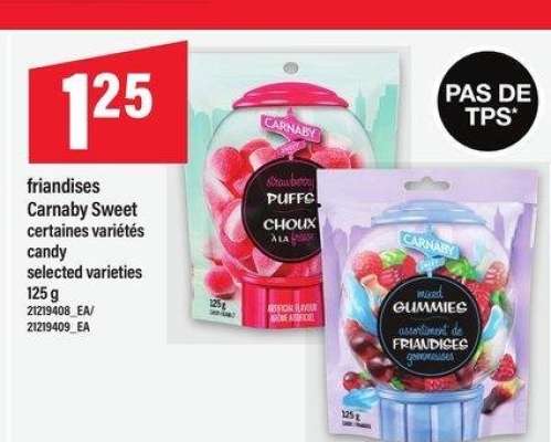 FRIANDISES CARNABY SWEET, 125 G - certaines variétés

candy
selected varieties