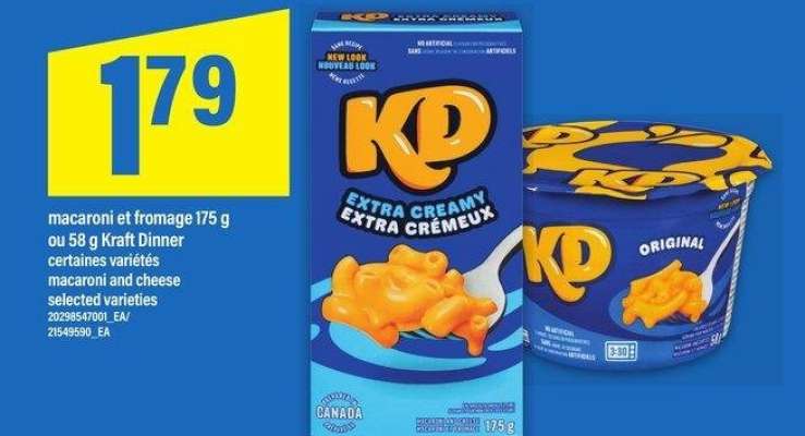 MACARONI ET FROMAGE 175 G OU 58 G KRAFT DINNER | macaroni and cheese - certaines variétés

selected varieties