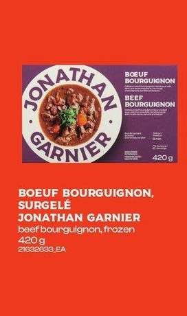 BOEUF BOURGUIGNON Jonathan Garnier | Jonathan Garnier beef bourguignon, 420 G - SURGELÉ

frozen