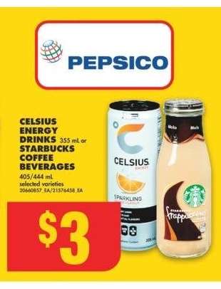 CELSIUS ENERGY DRINKS, 355 mL or STARBUCKS COFFEE BEVERAGES, 405/444 mL - selected varieties