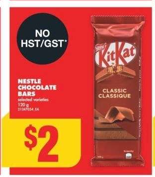 Nestlé Chocolate Bars - selected varieties 120 g, NO HST/ GST