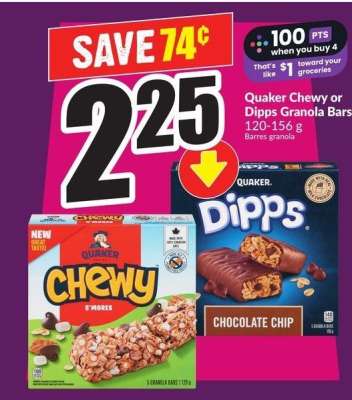 Quaker Chewy or Dipps Granola Bars