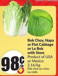 Bok Choy, Napa or Flat Cabbage or Lo Bok with Stem