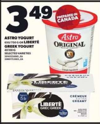 Astro Yogurt or Liberté Greek Yogurt