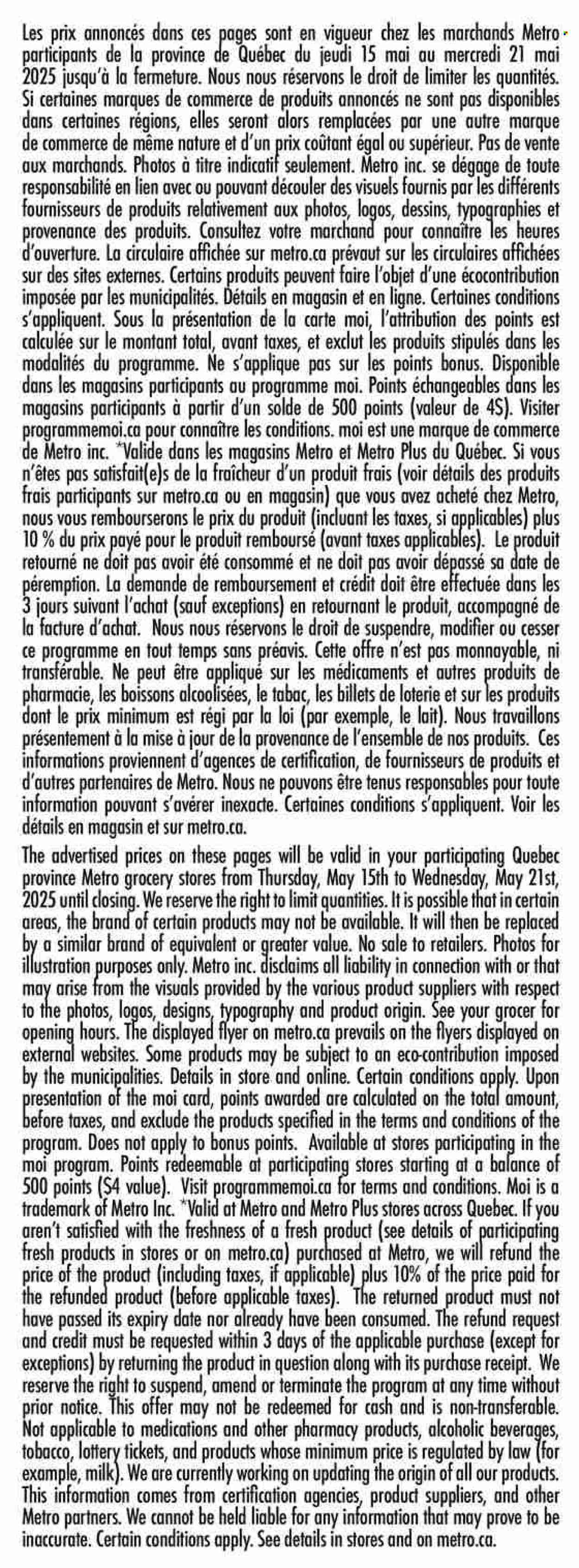 Metro flyer - May 15, 2025 - May 21, 2025. Page 1