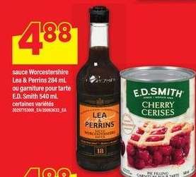 sauce Worcestershire Lea & Perrins 284 mL ou garniture pour tarte E.D. Smith 540 mL