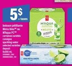 Boisson pétillante Menu bleu ou M'Aqua PC