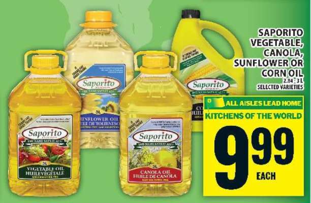 SAPORITO VEGETABLE, CANOLA, SUNFLOWER OR CORN OIL