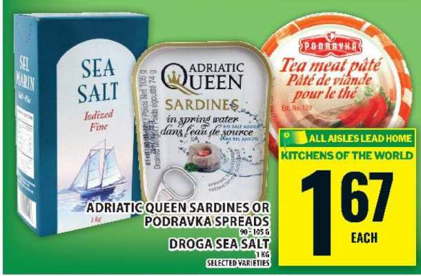 Adriatic Queen Sardines or Podravka Spreads, Droga Sea Salt