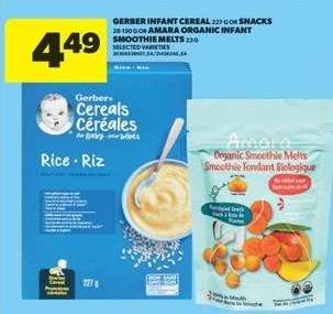 Gerber Infant Cereal or Snacks / Amara Organic Infant Smoothie Melts