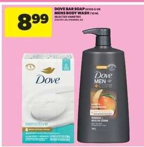 Dove Bar Soap 6x106 g or Men's Body Wash 710 mL