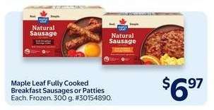 Maple Leaf Fully Cooked Breakfast Sausages or Patties