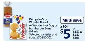 Dempster's or Wonder Bread or Wonder Hot Dog or Hamburger Buns 8-Pack