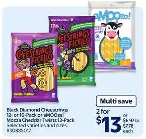Black Diamond Cheestrings or aMOOza! Mozza Cheddar Twists