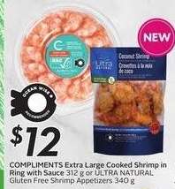 Compliments Extra Large Cooked Shrimp in Ring with Sauce or Ultra Natural Gluten Free Shrimp Appetizers