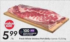 Fresh Whole Skinless Pork Belly