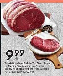 Fresh Boneless Sirloin Tip Oven Roast or Family Size Marinating Steaks
