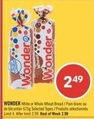 WONDER WHITE or WHOLE WHEAT BREAD
