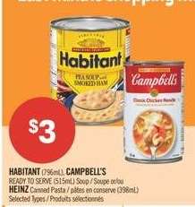 HABITANT (796mL), CAMPBELL'S READY TO SERVE (515mL) Soup