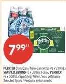 PERRIER Slim Can / Mini-canettes (8 x 330mL) SAN PELLEGRINO (6 x 330mL) or/lou PERRIER (6 x 500mL) Sparkling Water / eau pétillante