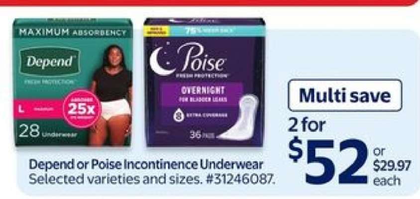 Depend or Poise Incontinence Underwear