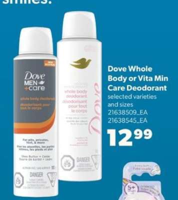 Dove Whole Body or Vita Min Care Deodorant
