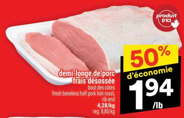 DEMI-LONGE DE PORC FRAIS DESOSSÉE
