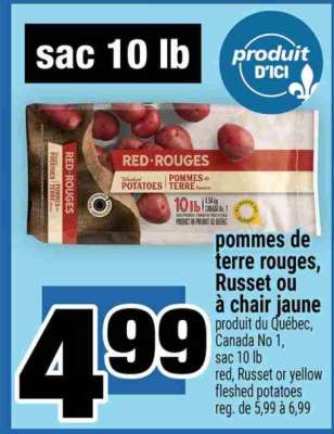 Pommes de terre rouges, Russet ou à chair jaune