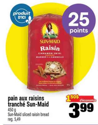 PAIN AUX RAISINS TRANCHÉ SUN-MAID