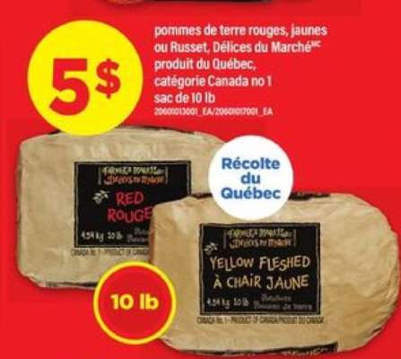 Pommes de terre rouges, jaunes ou Russet, Délices du Marché