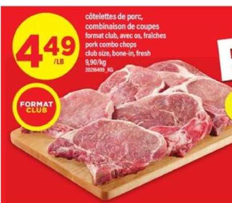 CÔTELETTES DE PORC, COMBINAISON DE COUPES