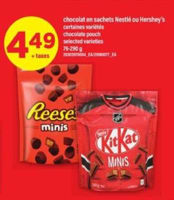 Chocolat en sachets Nestlé ou Hershey's