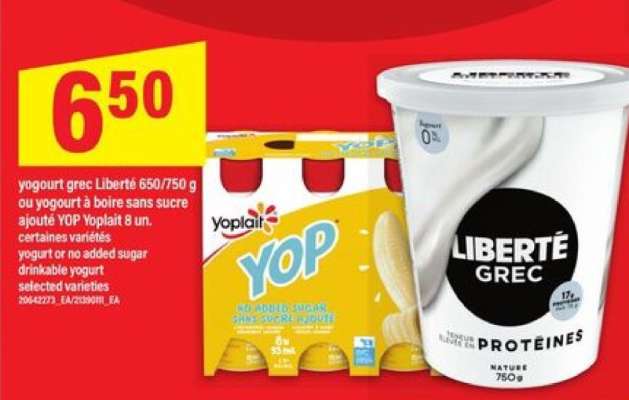 Yogurt grec Liberté 650/750 g ou Yoplait YOP 8 un.