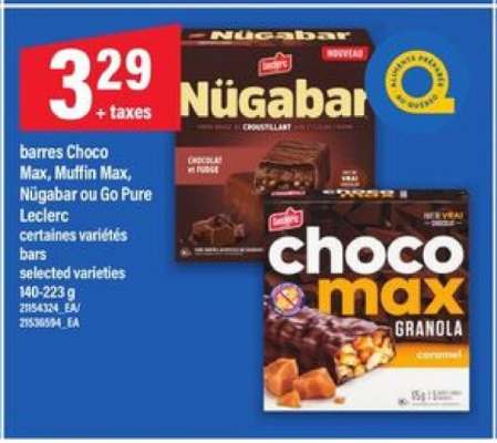 Leclerc Choco Max, Muffin Max, Nügabar ou Go Pure