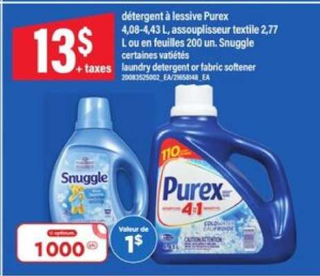 Purex Laundry Detergent or Snuggle Fabric Softener