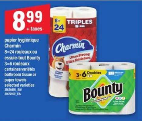 papier hygiénique Charmin ou essuie-tout Bounty