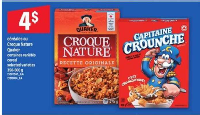 Céréales ou Croque Nature Quaker