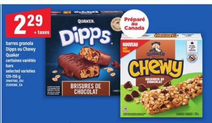 barres granola Dipps ou Chewy Quaker