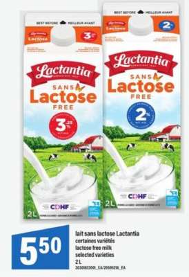 lait sans lactose Lactantia