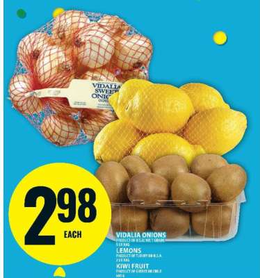 Vidalia Onions, Lemons, Kiwi Fruit
