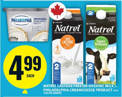 Natrel Lactose Free or Organic Milk / Philadelphia Cream Cheese