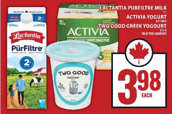 Lactantia PurFiltre Milk, Activia Yogurt, Two Good Greek Yogurt