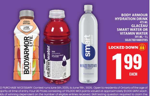 Body Armour Hydration Drink, Glacéau Smart Water or Vitamin Water