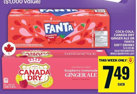 Coca-Cola, Canada Dry Ginger Ale or Fanta Soft Drinks
