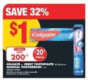 Colgate or Crest Toothpaste or Manual Toothbrush