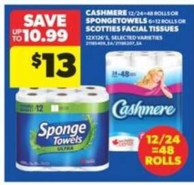 Cashmere or SpongeTowels or Scotties Facial Tissues