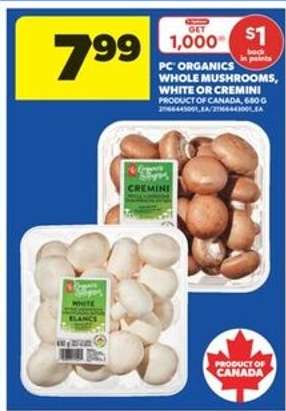 PC Organics Whole Mushrooms, White or Cremini