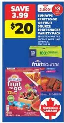SunRype Fruit To Go or Fruit Source Fruit Snacks Variety Pack