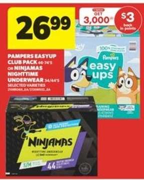 Pampers EasyUp Club Pack or Ninjamas Nighttime Underwear