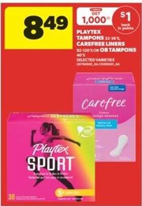 Playtex Tampons, Carefree Liners, OB Tampons